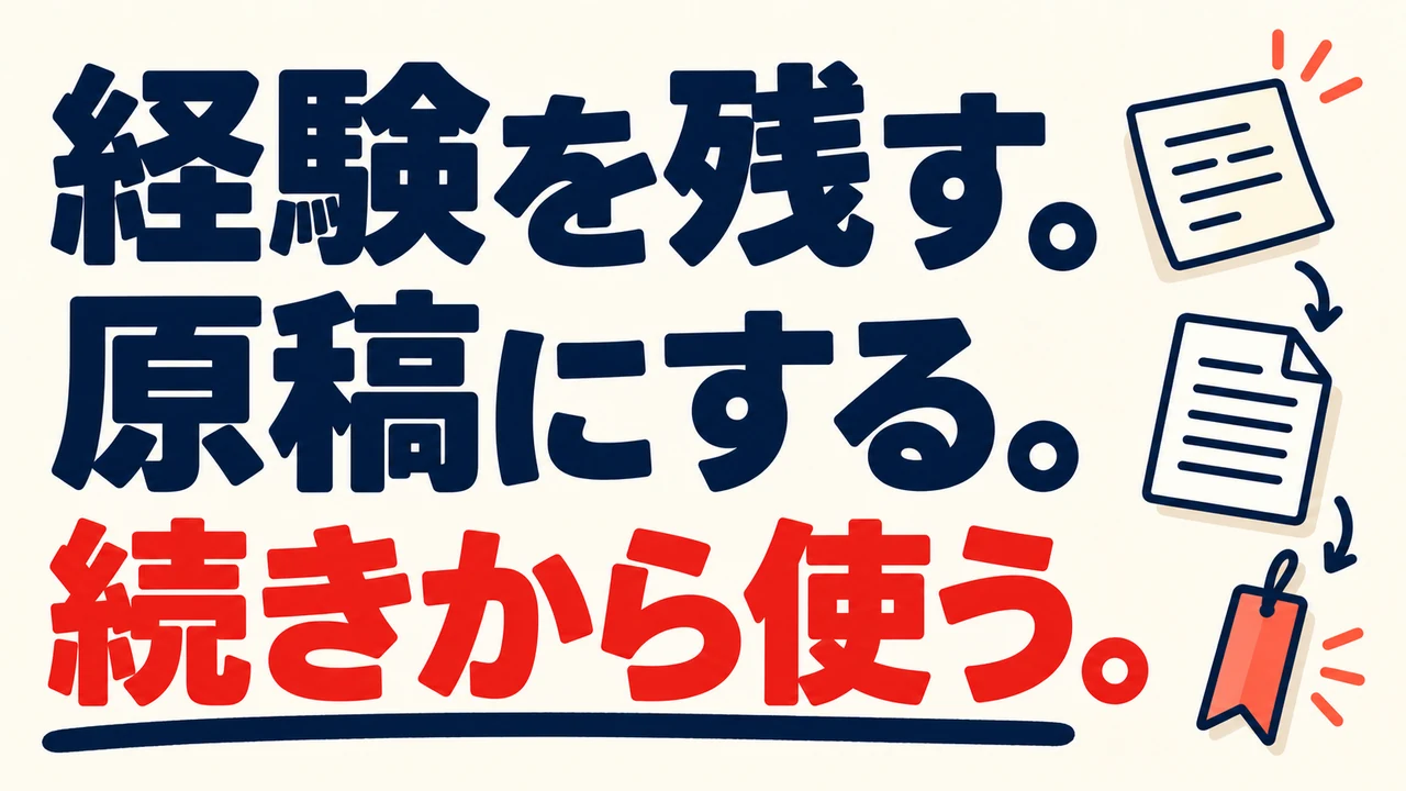経験を残す。原稿にする。続きから使う。